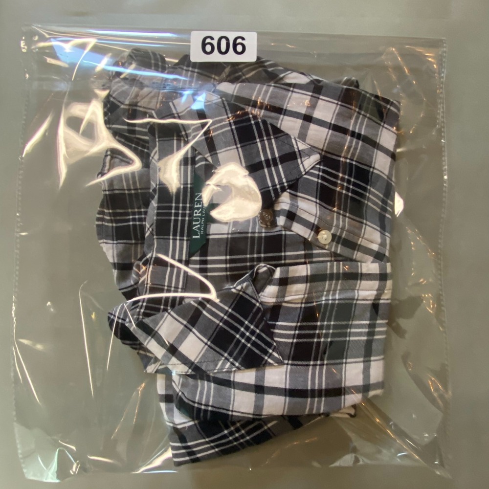 Lauren Ralph Lauren Plaid Blouse Womens SZ M‎ Bell Sleeve Black White Preppy - Picture 15 of 15